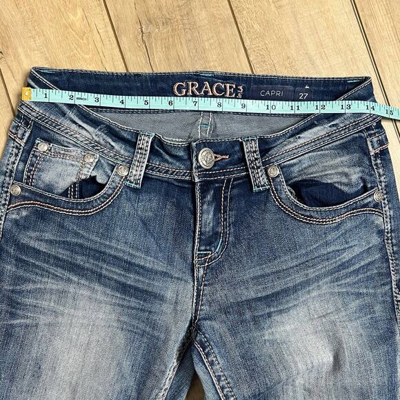 Grace in LA Jeans Straight Cropped Embellished Size 27 - Picture 8 of 13